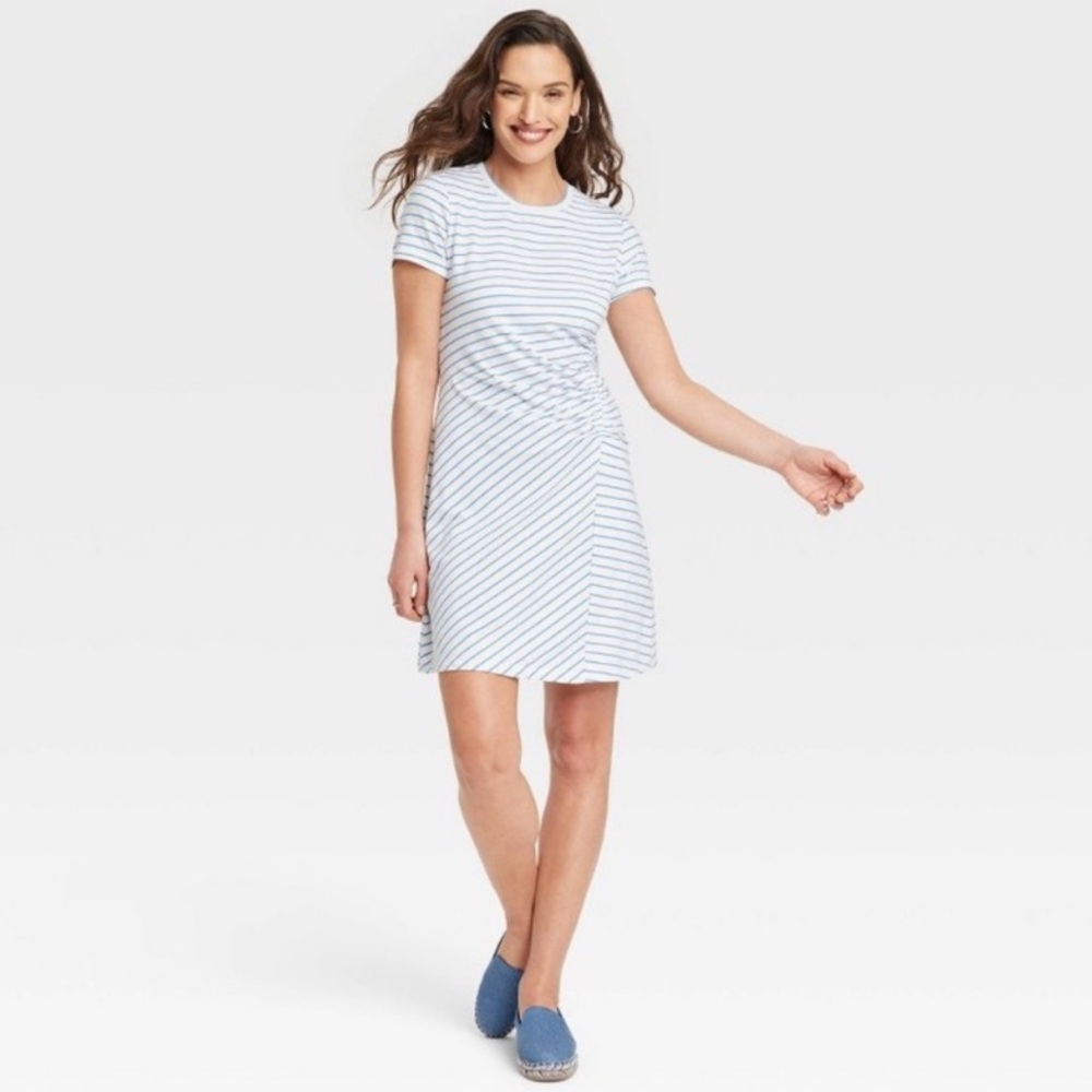 Universal Thread Crewneck Side Ruched Striped Tee Shirt
Dress
